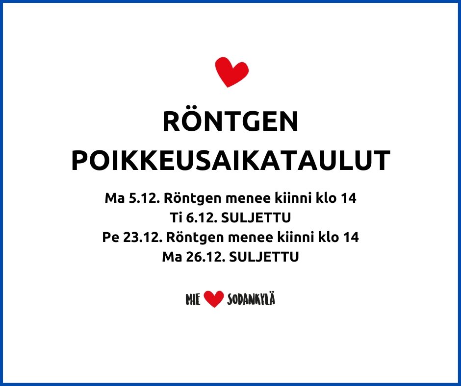 Röntgen poikkeusaikataulut Facebook Post