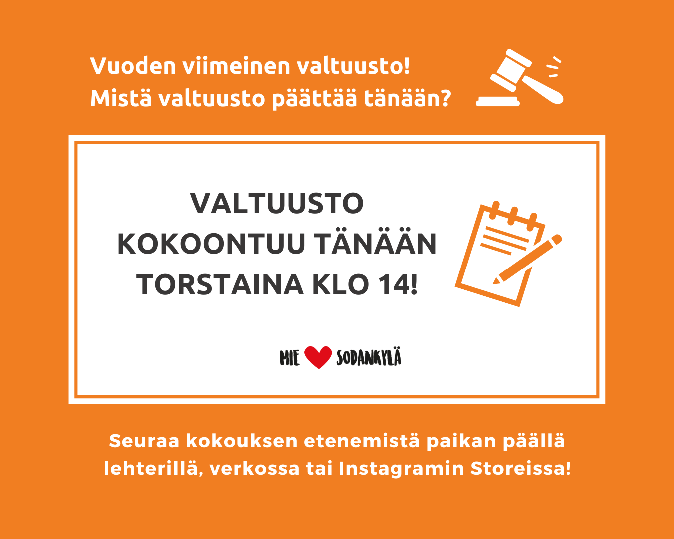 Valtuusto kokoontuu tänään klo 14 alkaen.