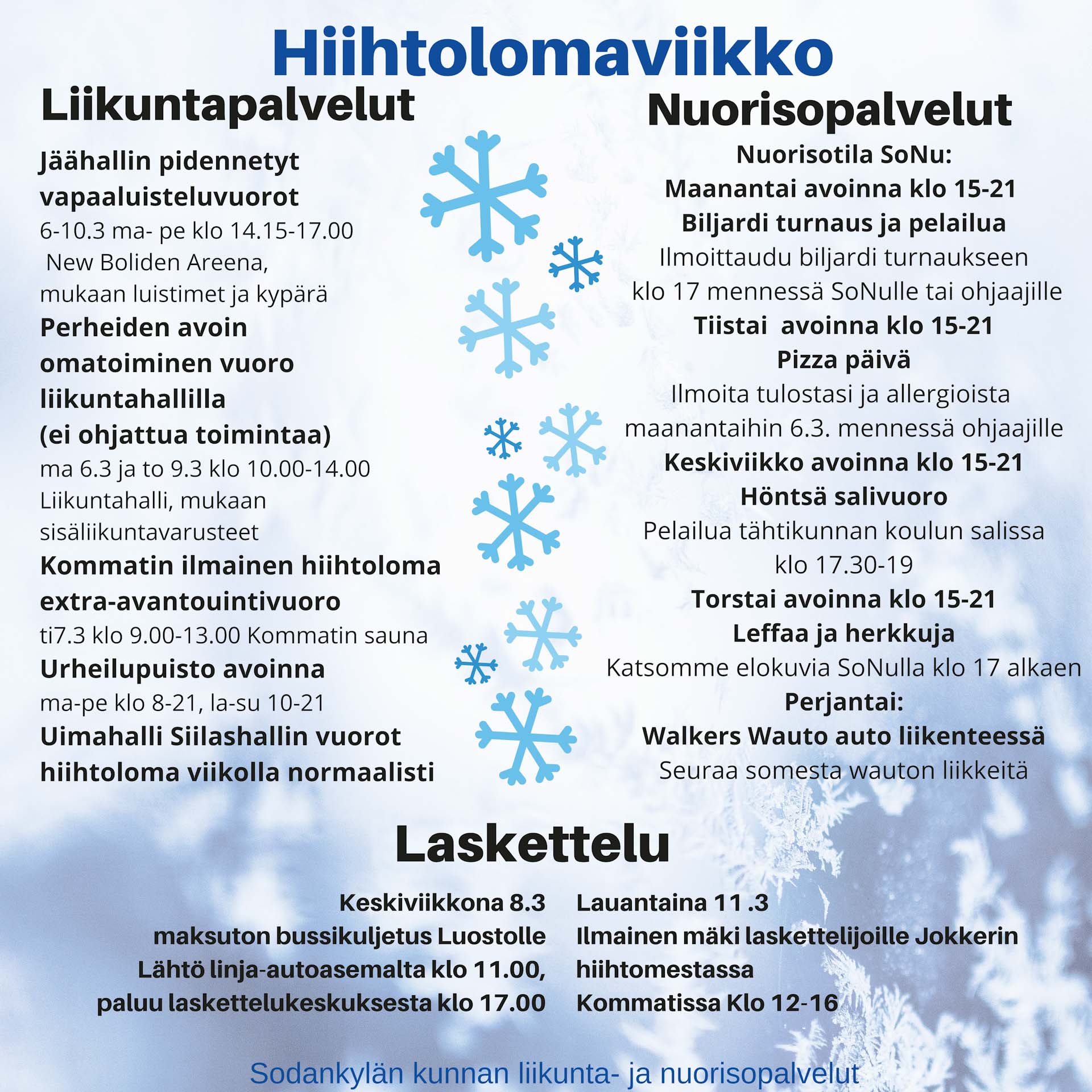 Liikunta- ja nuorisopalveluiden hiihtolomaviikon 2023 ohjelmajuliste