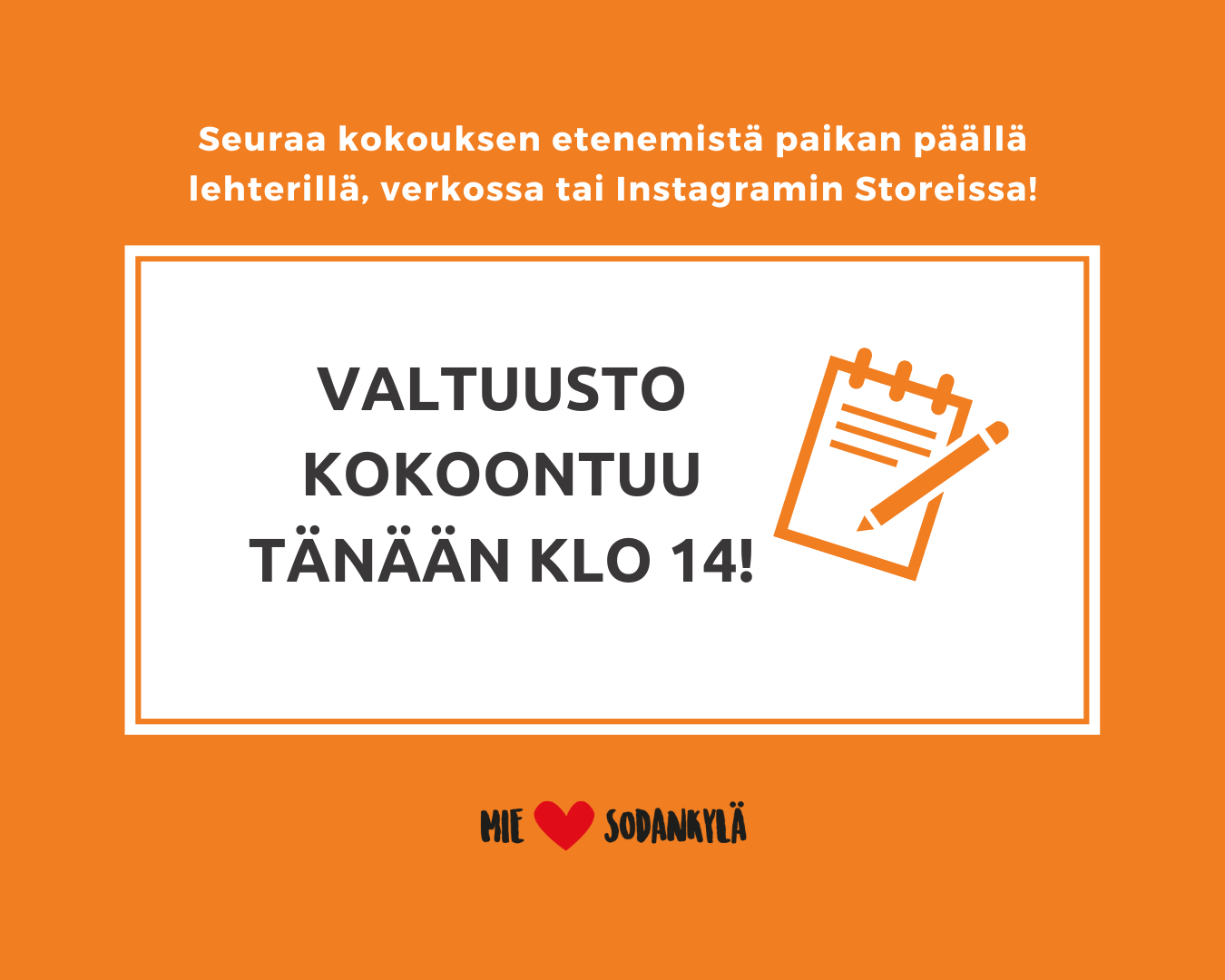 Valtuusto kokoontuu tänään FB Valtuusto kokoontuu tänään klo 14