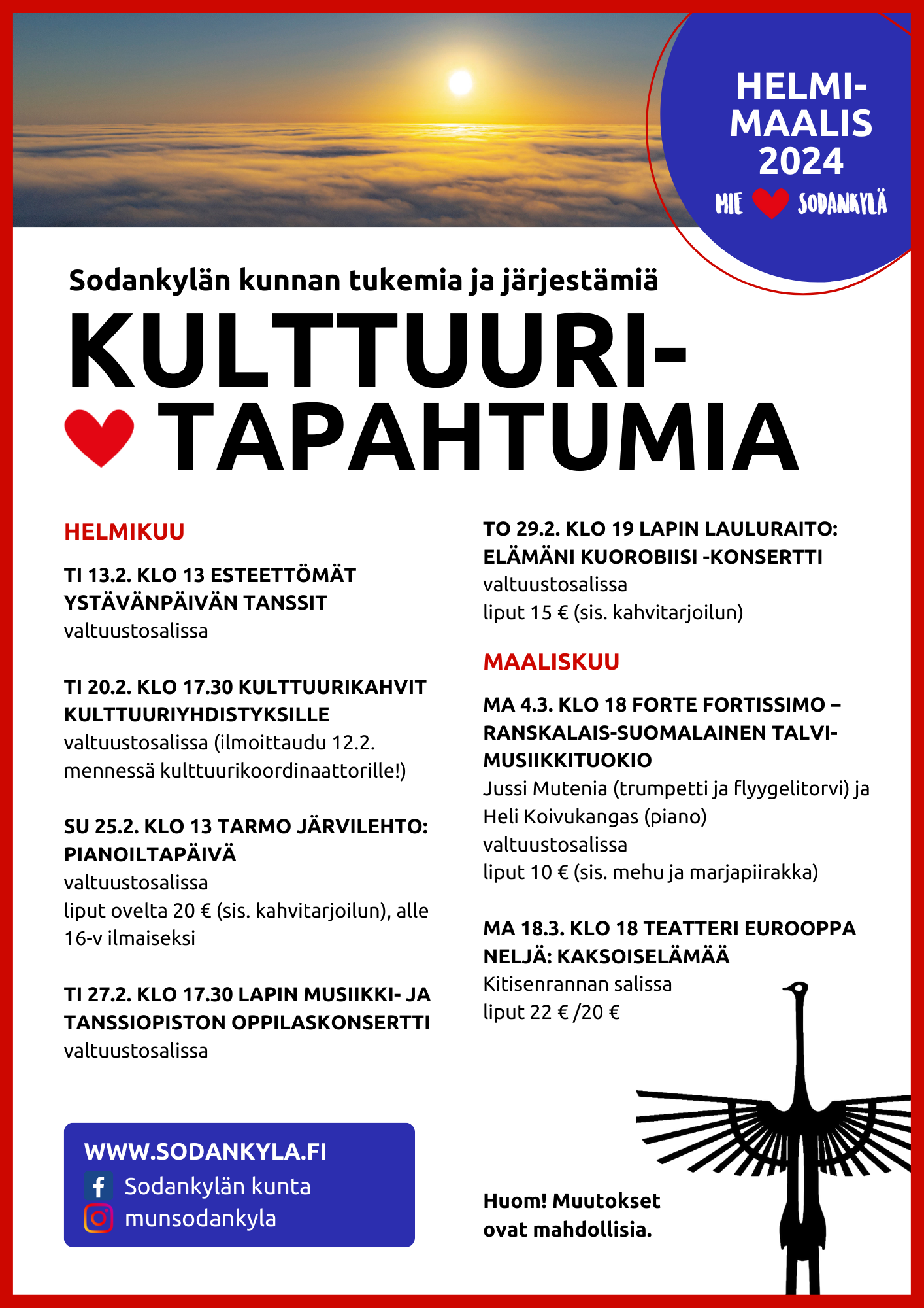 Kulttuuritapahtumia 2024 uusi Kulttuuritapahtumia helmi-maaliskuu 2024