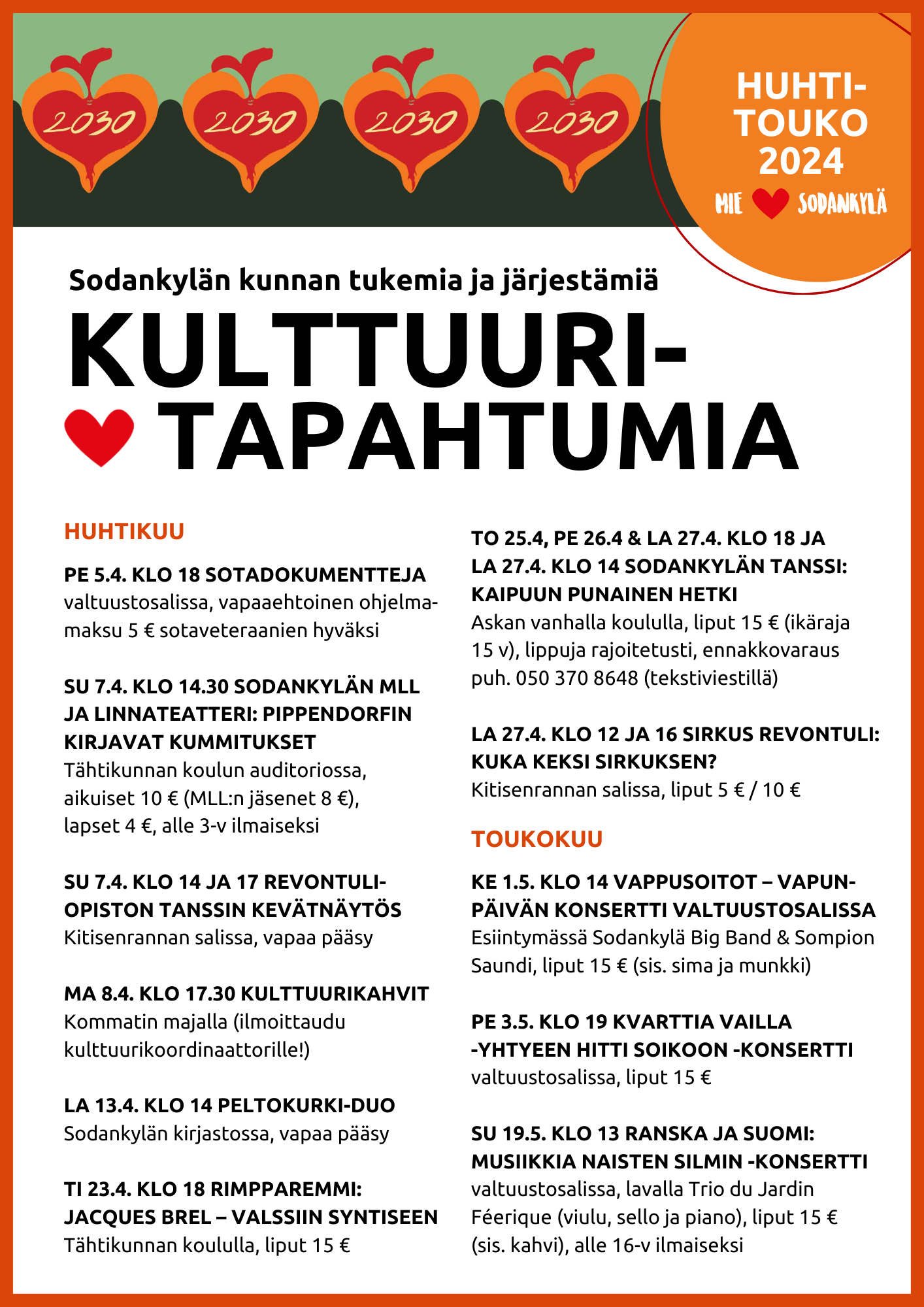 Kulttuuritapahtumia huhti-toukokuu korjattu, uusi versio 5.4.