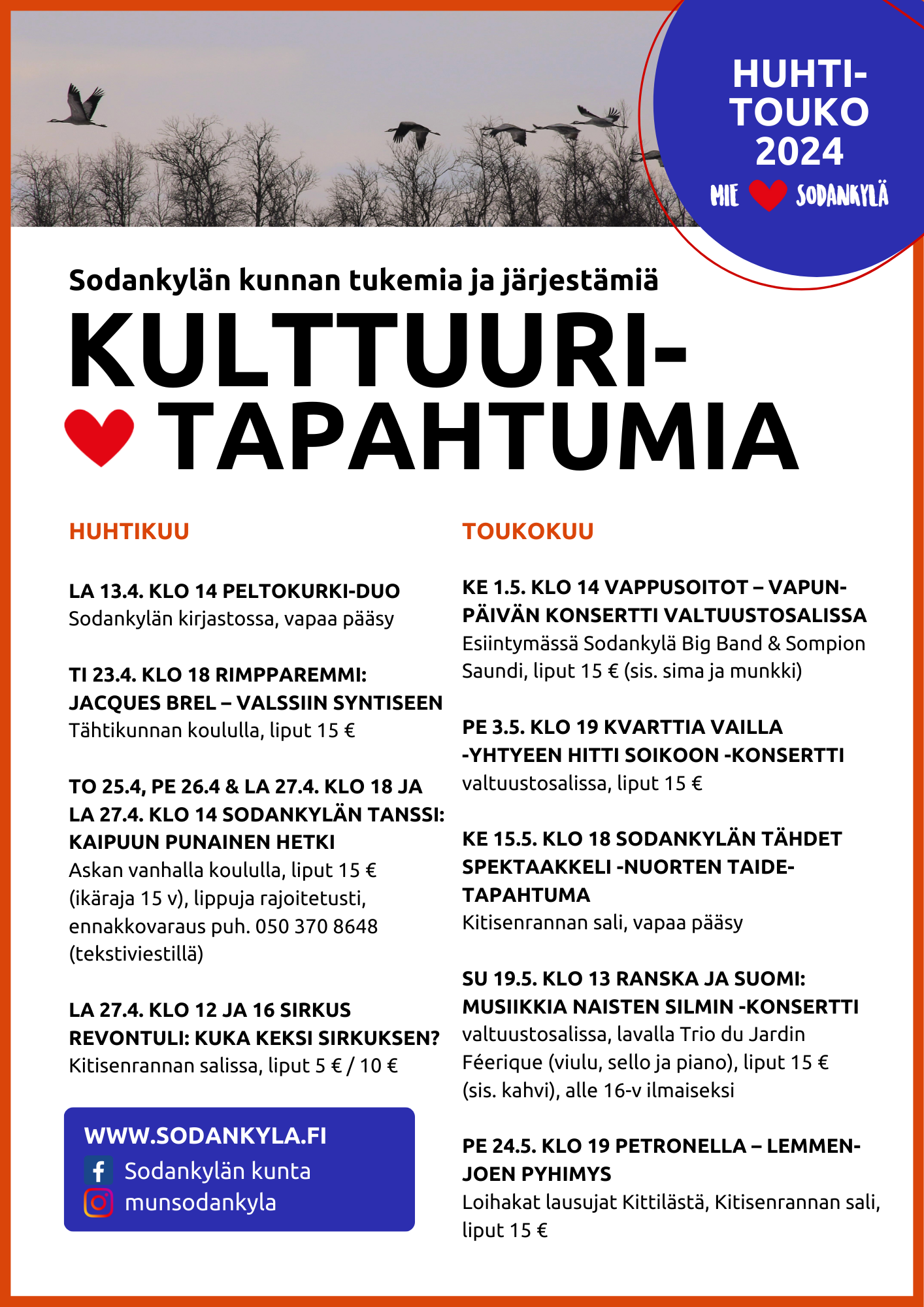 huhti-toukokuun kulttuuritapahtumakalenteri