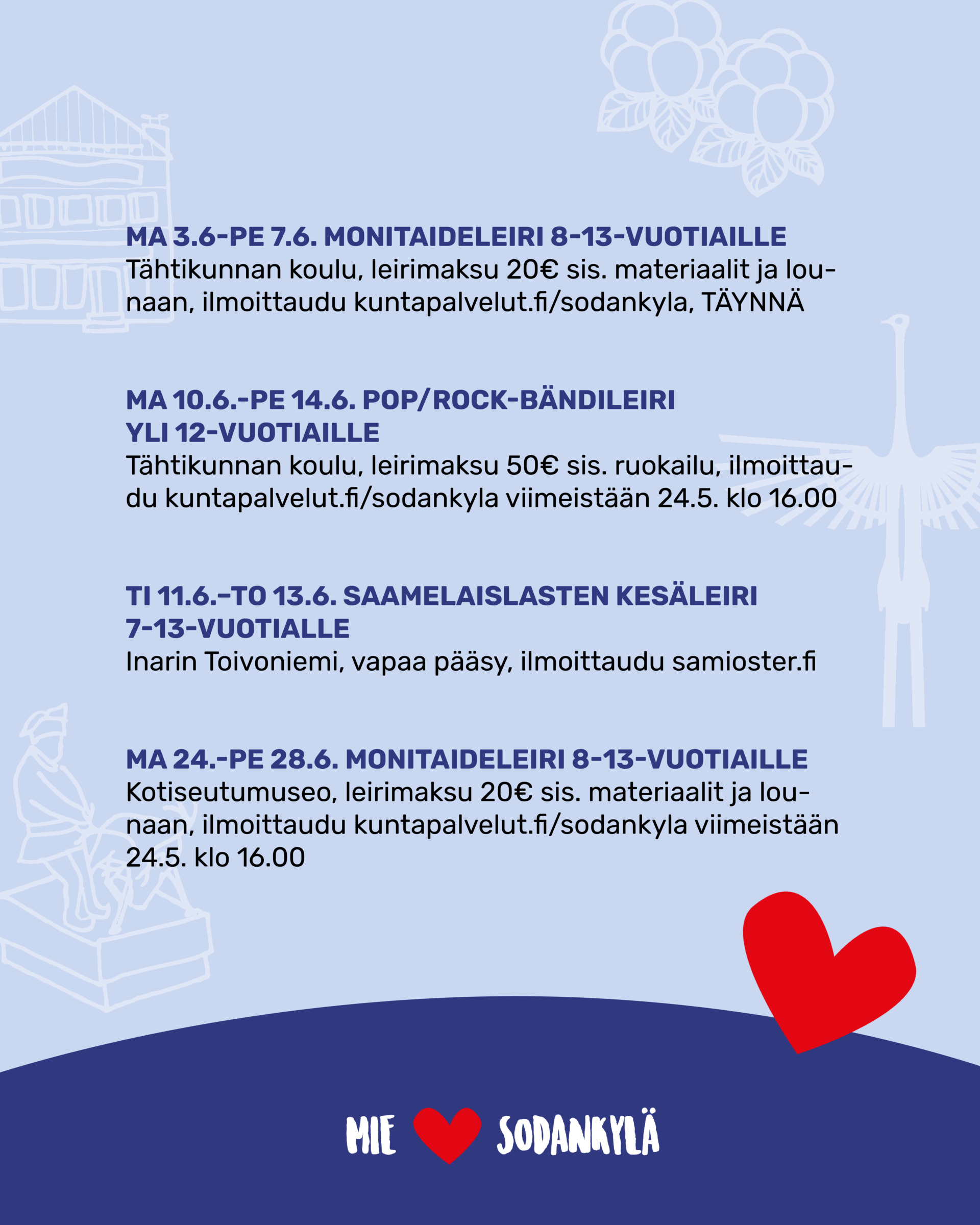Nuorten leirejä Sodankylässä 2024