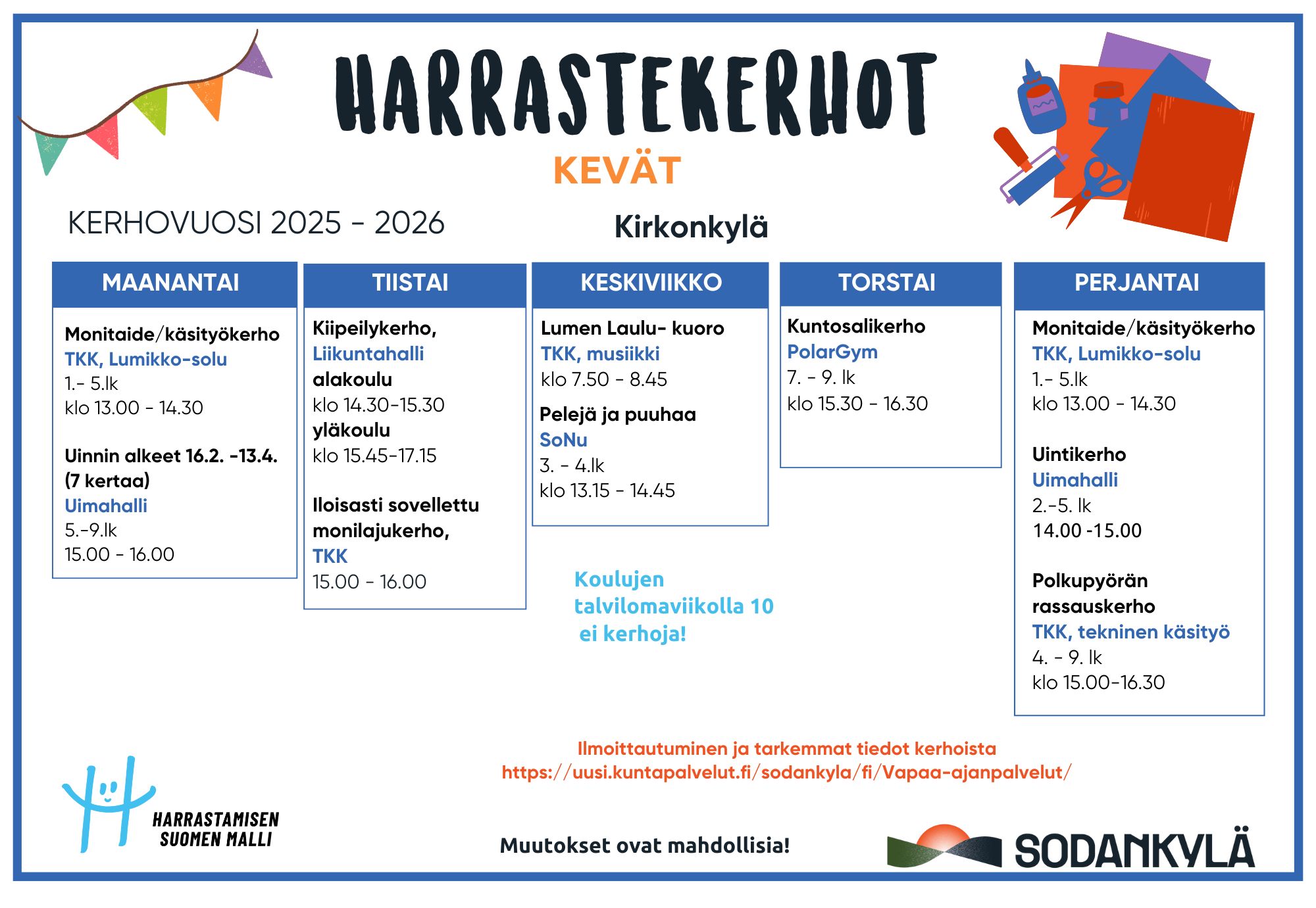 Harrastamisen Suomen malli: Kirkonkylän harrastekerhot kevät 2026