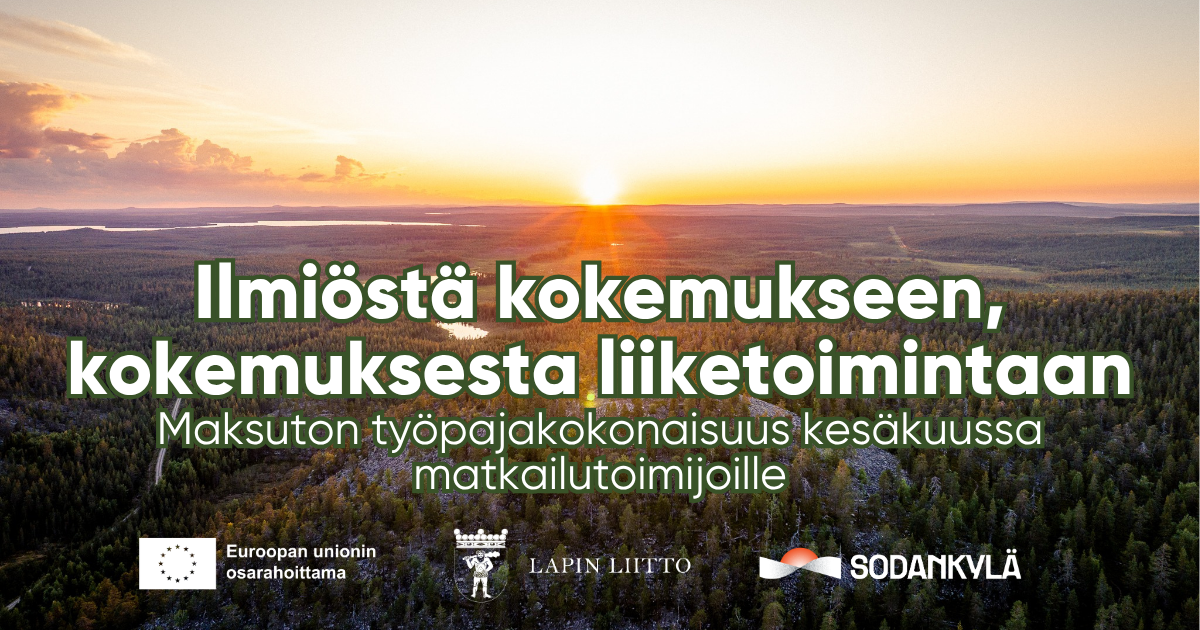 Kuvituskuva, keskiyön aurinko horisontissa, kuvauspaikka Nuolivaara
